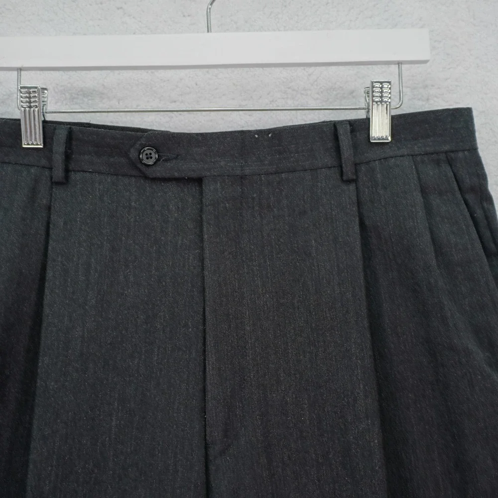 DAMAGED Hart Schaffner Marx Twill Flannel Wool Dark Gray Dress Pants 34 /‎ 31